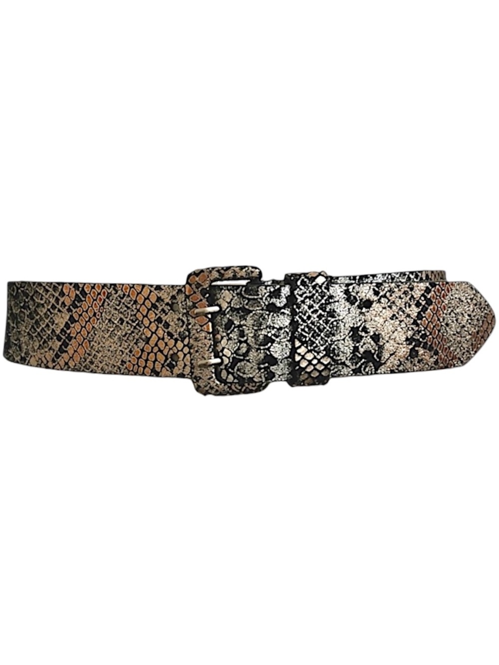 Lodis vintage leather belt snakeskin embossed silver copper black EUC